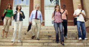 faculty and students on campus steps