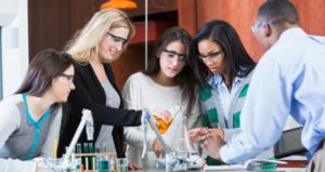 students doing lab experiment