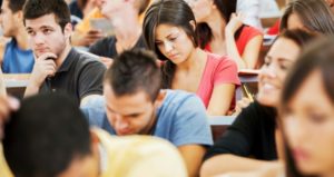 college students in large classroom