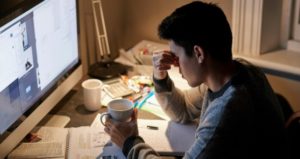 student studying late at night