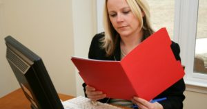 Teacher working at desk