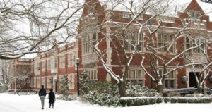 college campus in winter