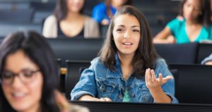 student participating in class