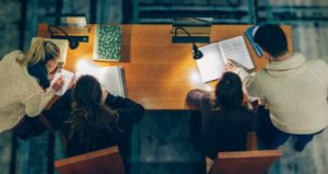 students studying in library