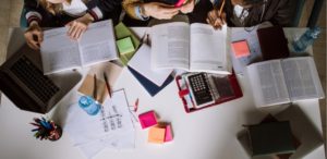 group of students studying