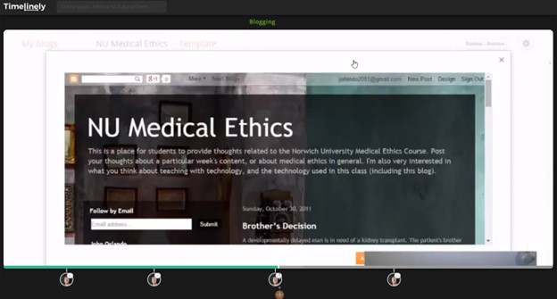Screengrab of Timelinely window showing an image for a medical ethics course