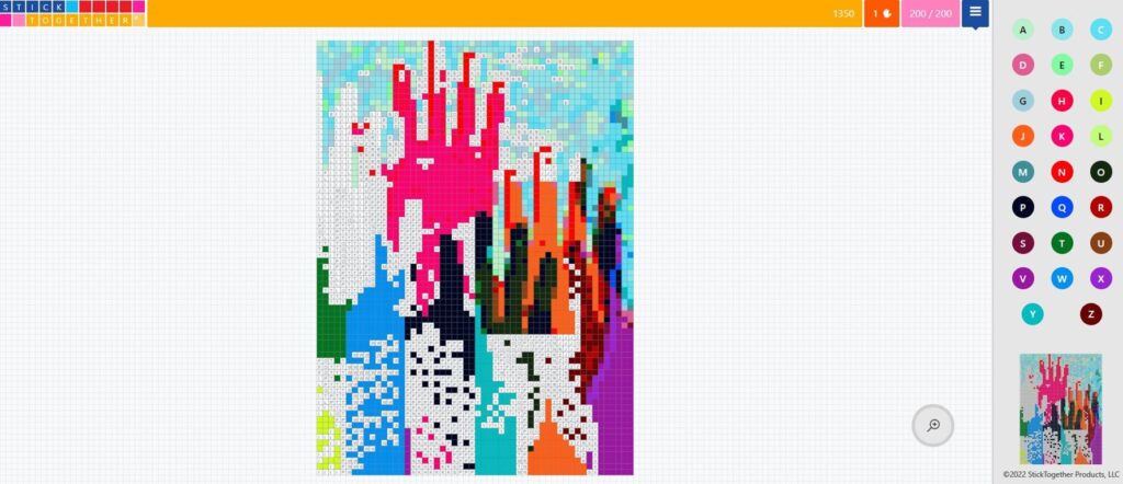 Virtual stickerboard showing what looks like a bunch of raised hands, each a different color.