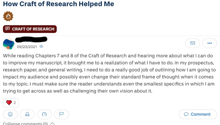 Image of a student journal post depicting their experience in a research project