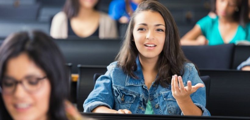 student participating in class